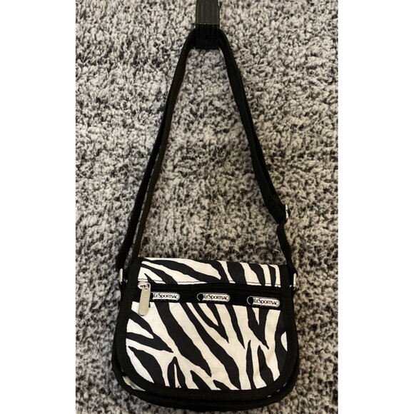 LeSportsac Sophia Mini Cross Bag‎ Purse Wallet Zebra Print Black White Preppy - Picture 1 of 9